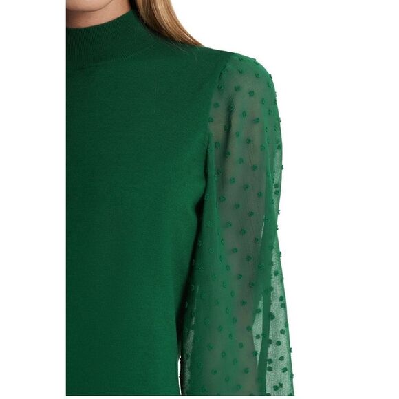 CeCe Clip Dot Sleeve Sweater, Holiday Christmas Party Top, Green, Size Small NWT - Picture 3 of 10